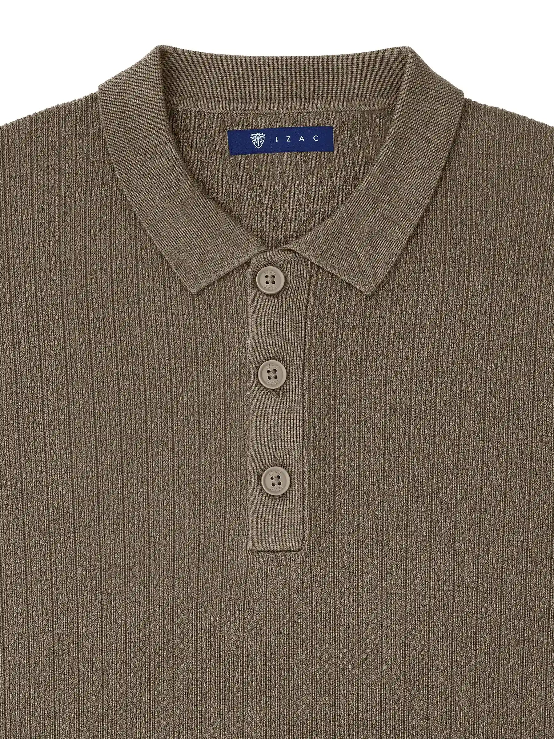 Pull col polo boutonné jeux de points châtain - IZAC