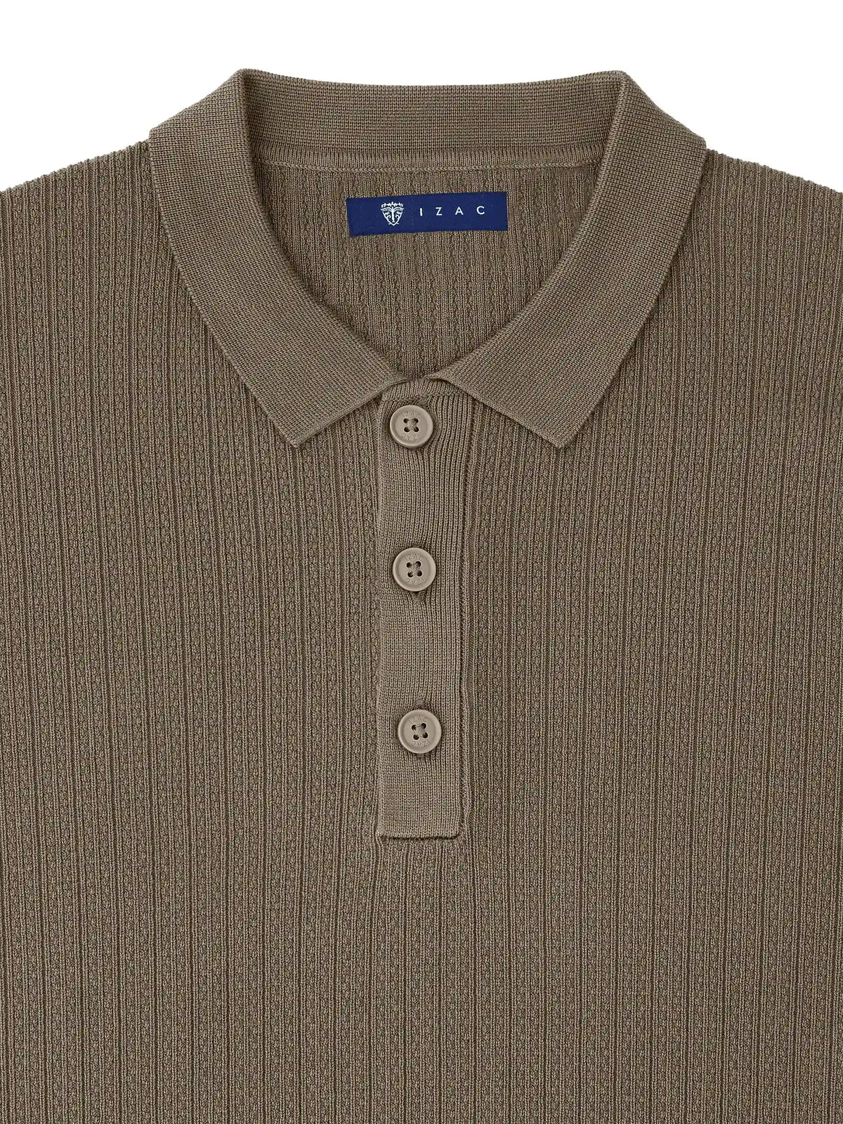 Pull col polo boutonné jeux de points châtain - IZAC