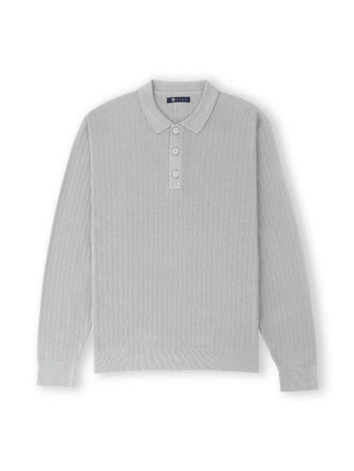 Pull col polo boutonné jeux de points gris chiné - IZAC