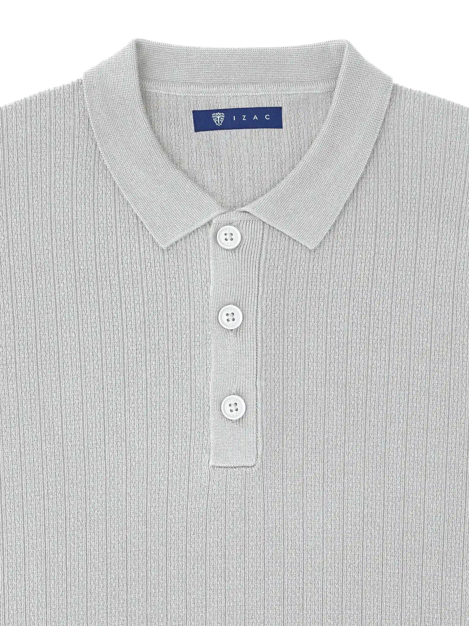 Pull col polo boutonné jeux de points gris chiné - IZAC