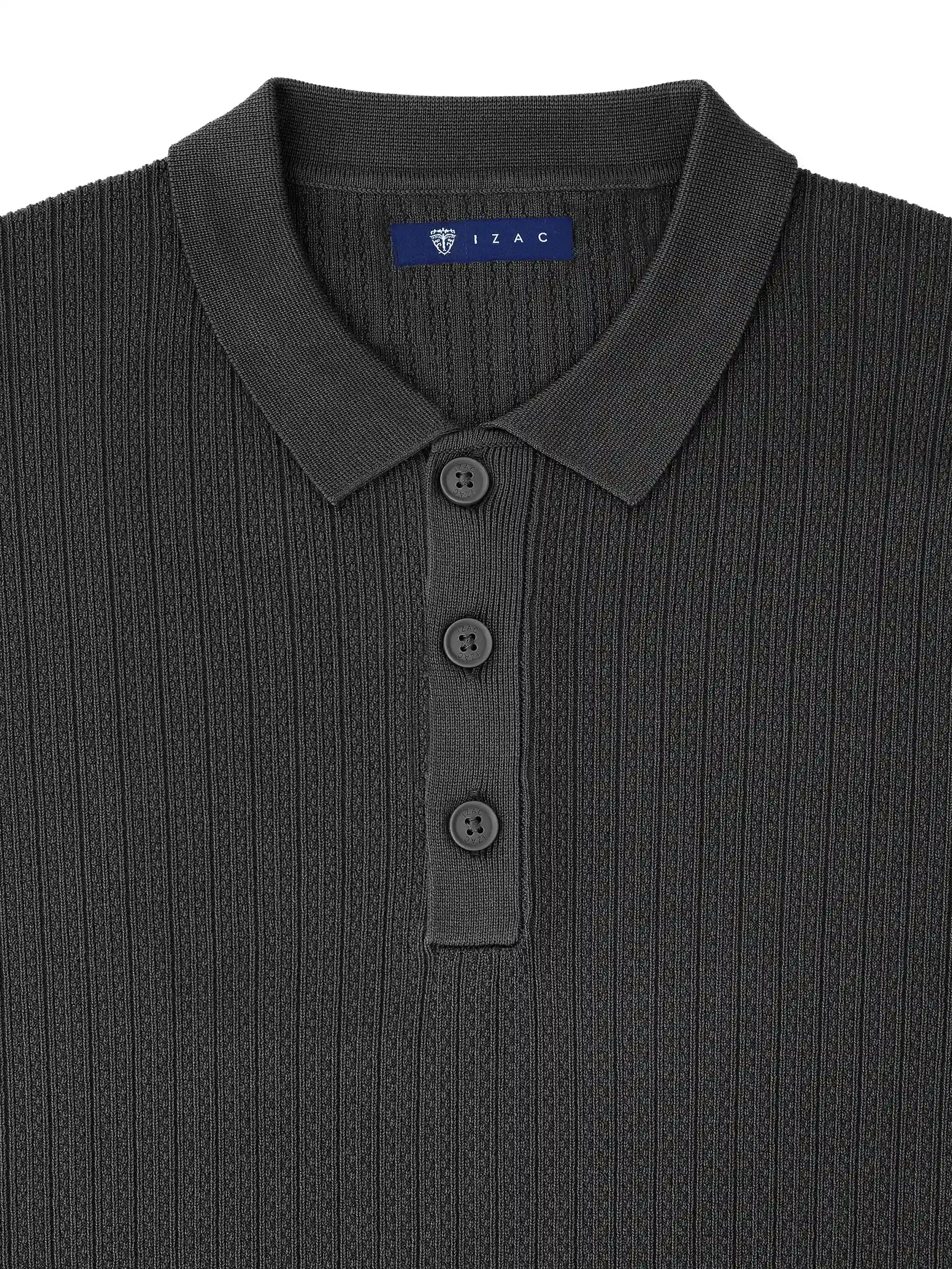 Pull col polo boutonné jeux de points noir - IZAC