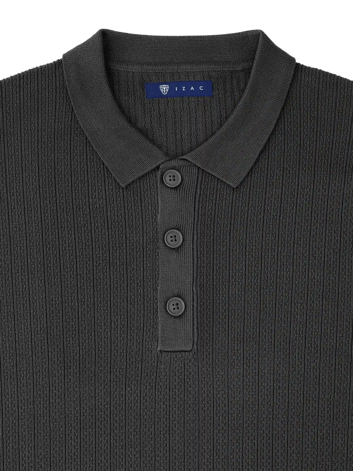 Pull col polo boutonné jeux de points noir - IZAC