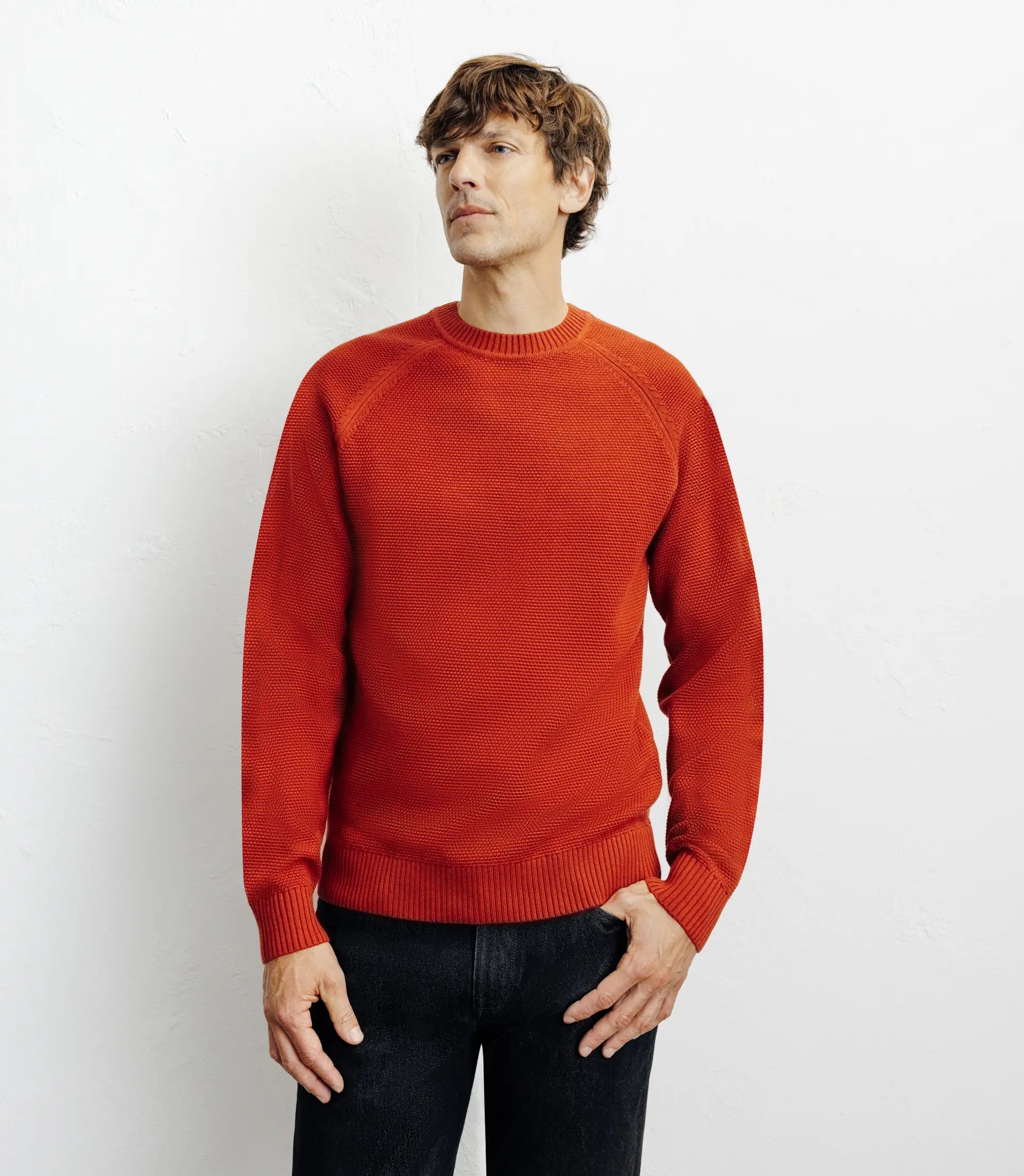 Pull col rond jeux de points rouge clair - IZAC