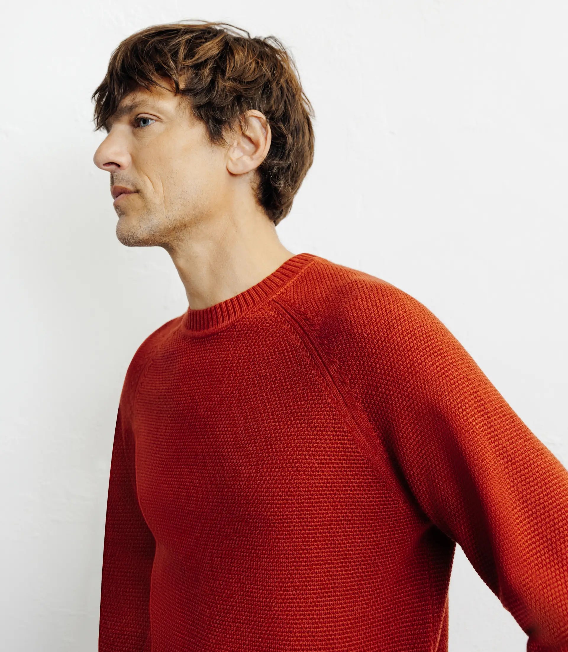 Pull col rond jeux de points rouge clair - IZAC