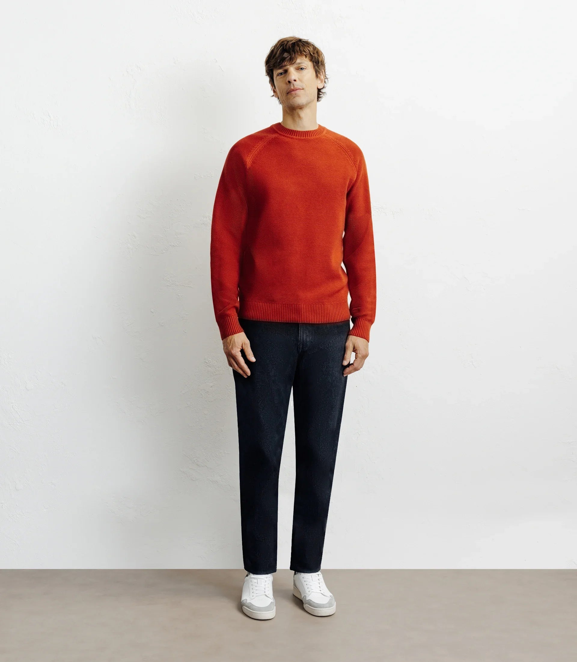 Pull col rond jeux de points rouge clair - IZAC