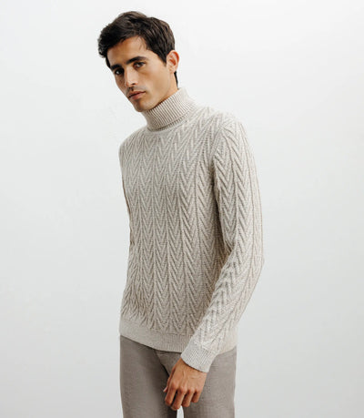 Pull col roulé torsadé beige - IZAC