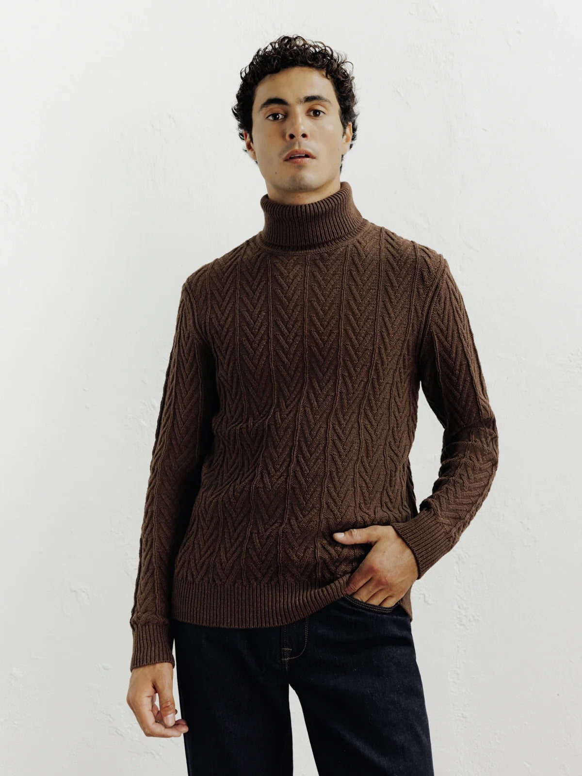 Pull col roulé torsadé chocolat - IZAC