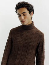 Pull col roulé torsadé chocolat - IZAC