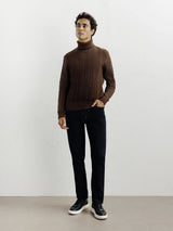 Pull col roulé torsadé chocolat - IZAC