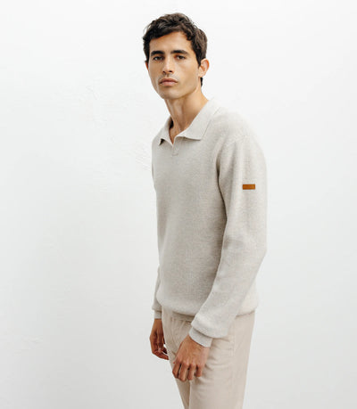 Pull col polo ouvert beige - IZAC