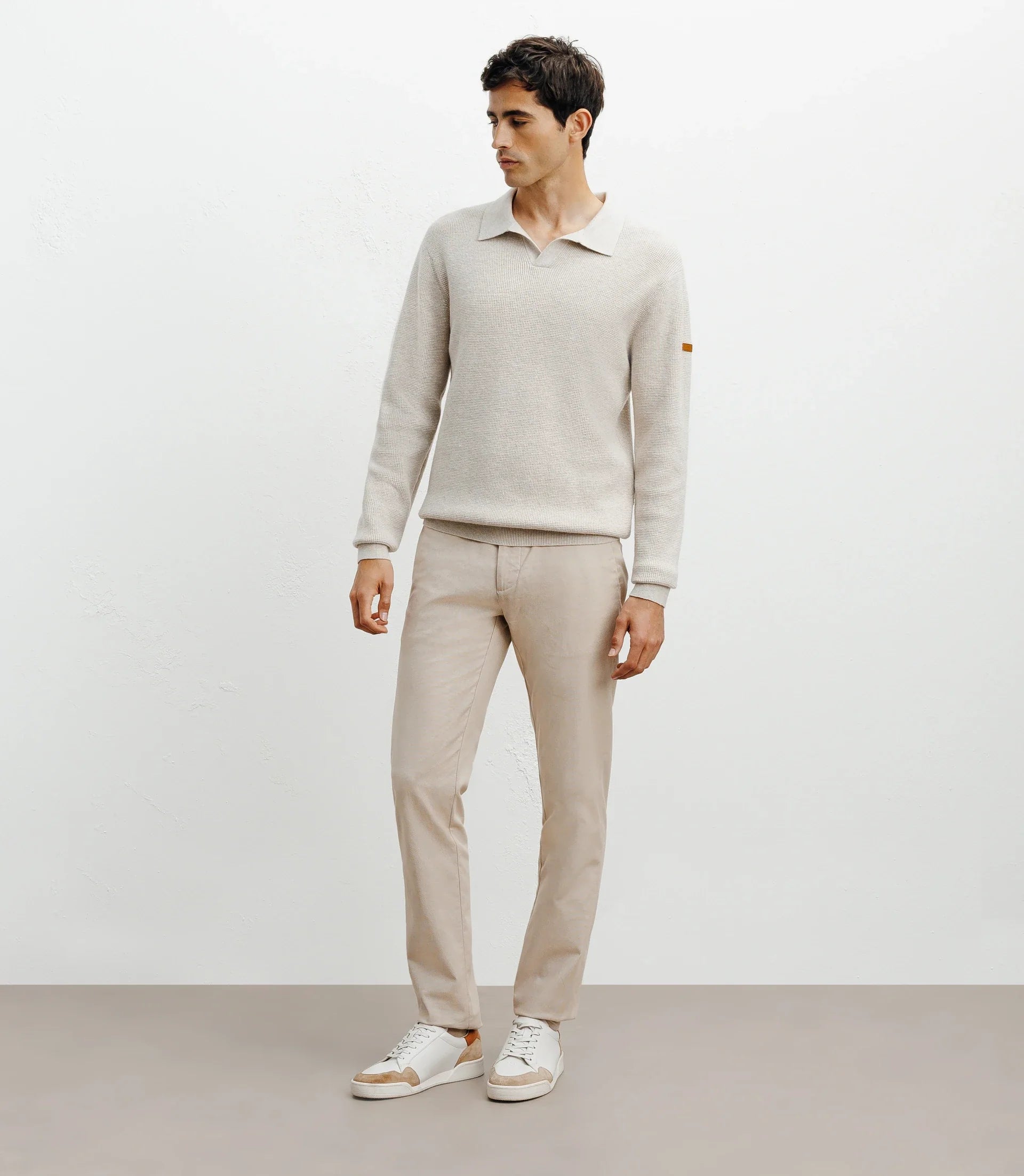 Pull col polo ouvert beige - IZAC