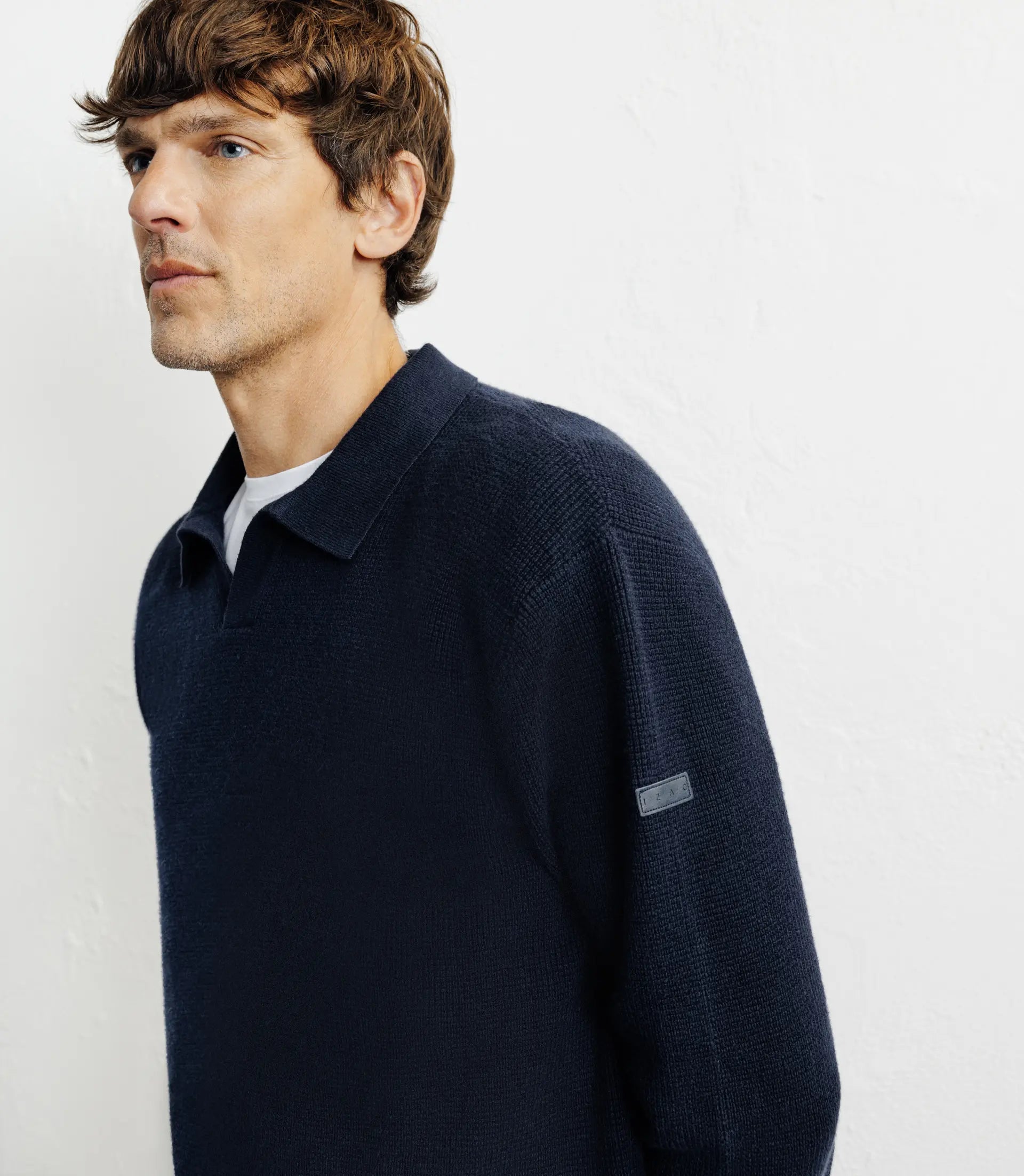 Pull col polo ouvert marine - IZAC