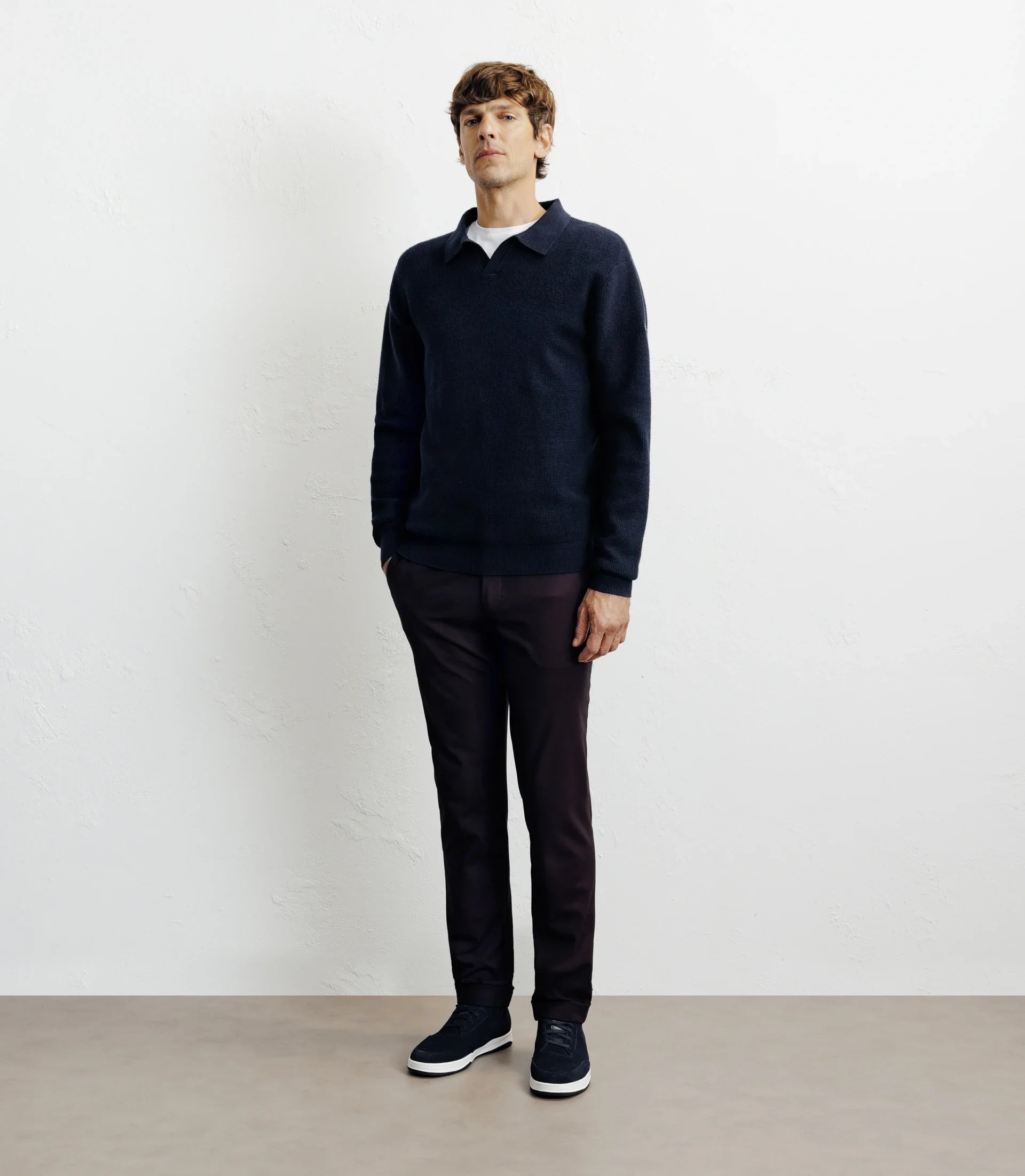 Pull col polo ouvert marine - IZAC