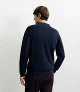 Pull col polo ouvert marine - IZAC