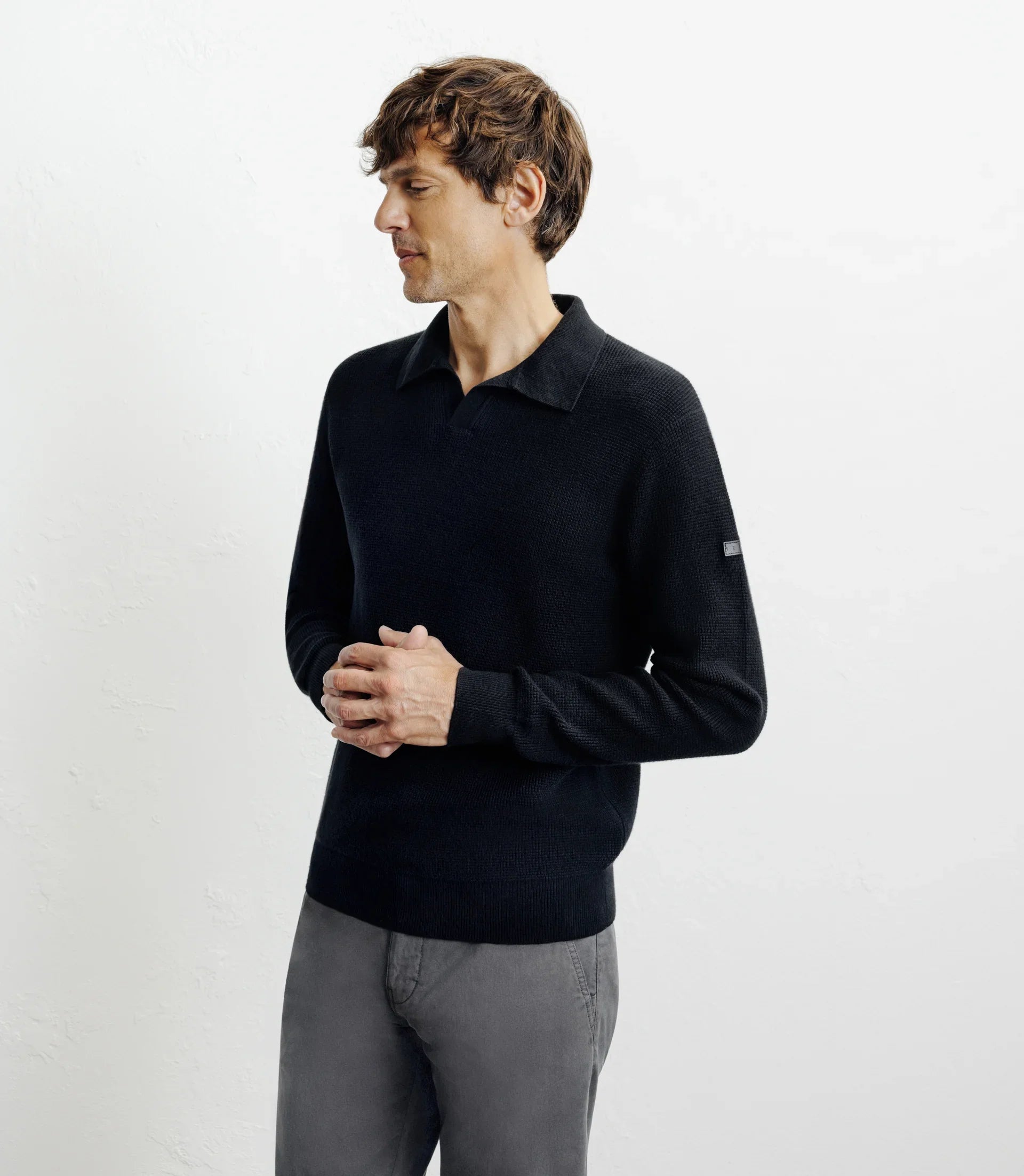 Pull col polo ouvert noir - IZAC