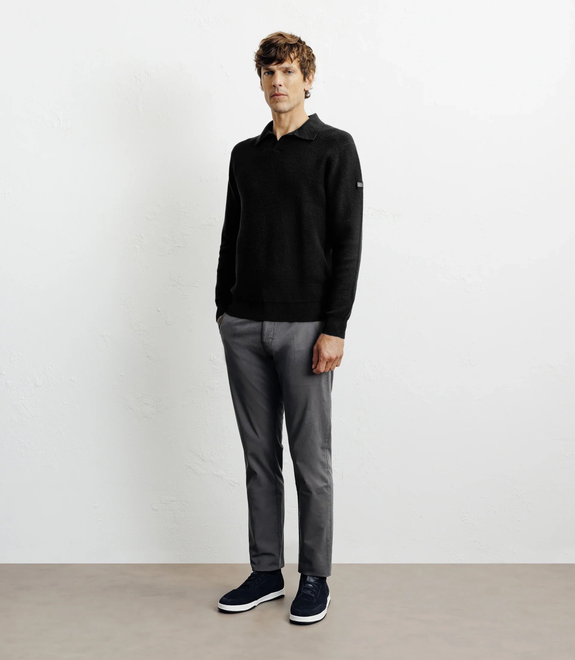 Pull col polo ouvert noir - IZAC