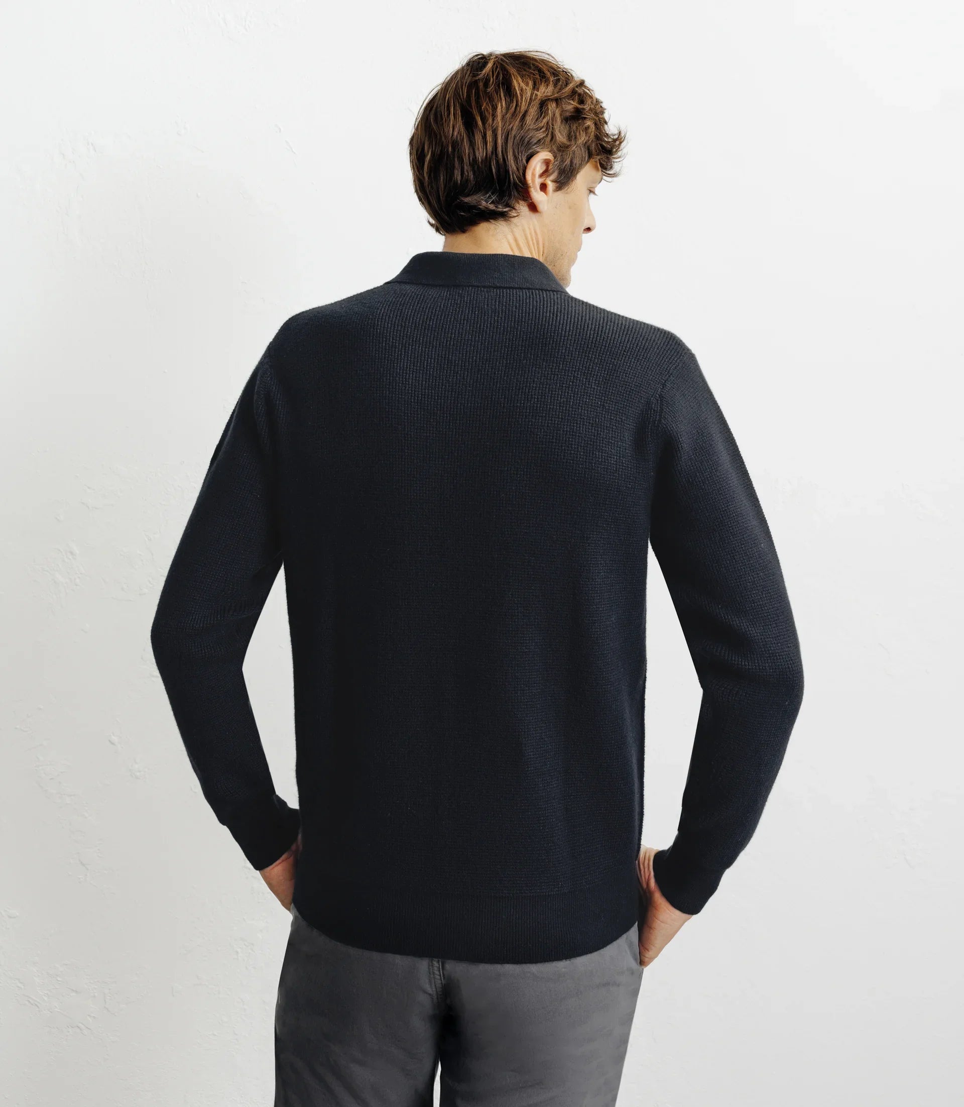 Pull col polo ouvert noir - IZAC