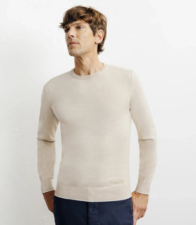 Pull col rond en coton beige - IZAC