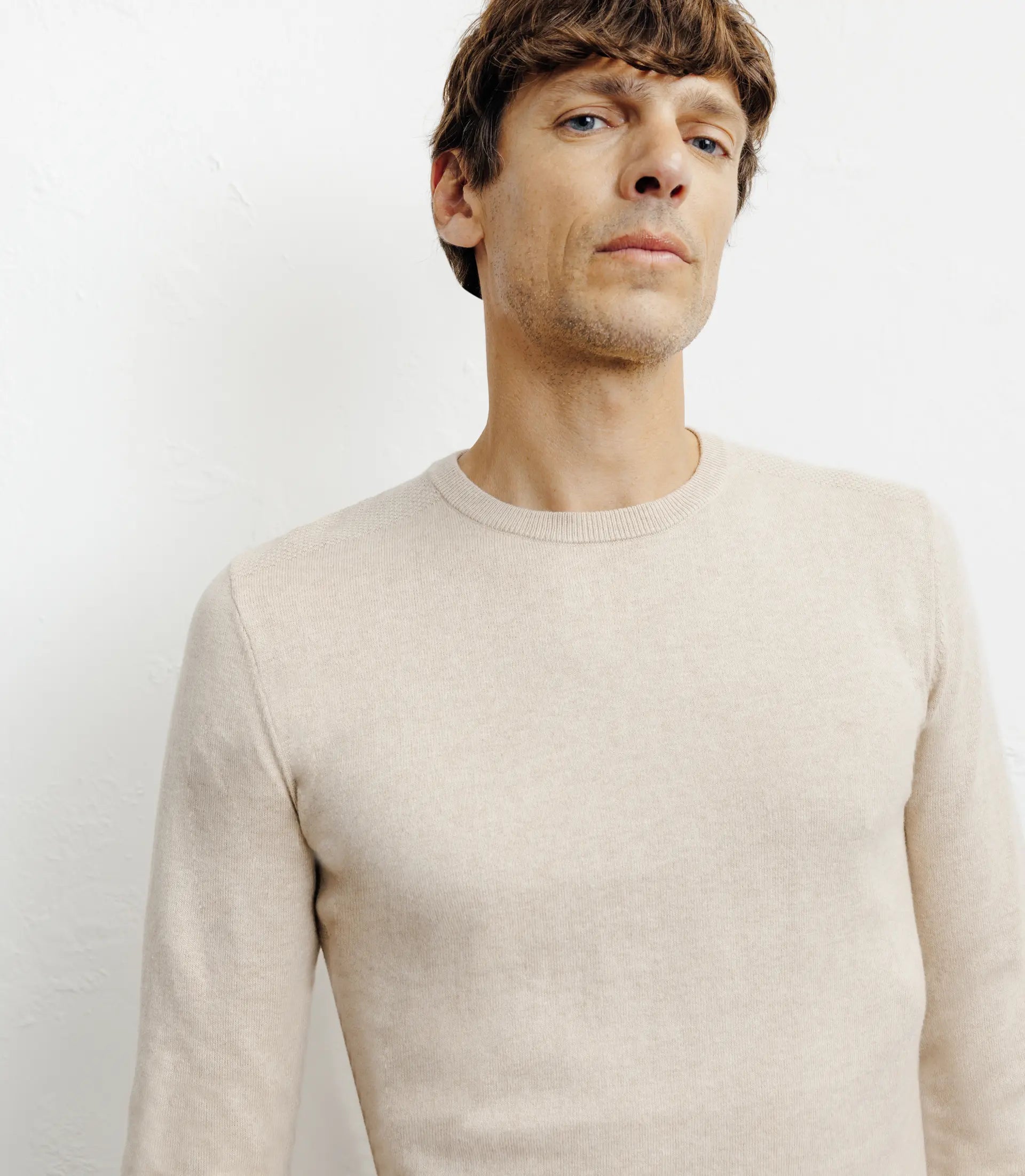 Pull col rond en coton beige - IZAC