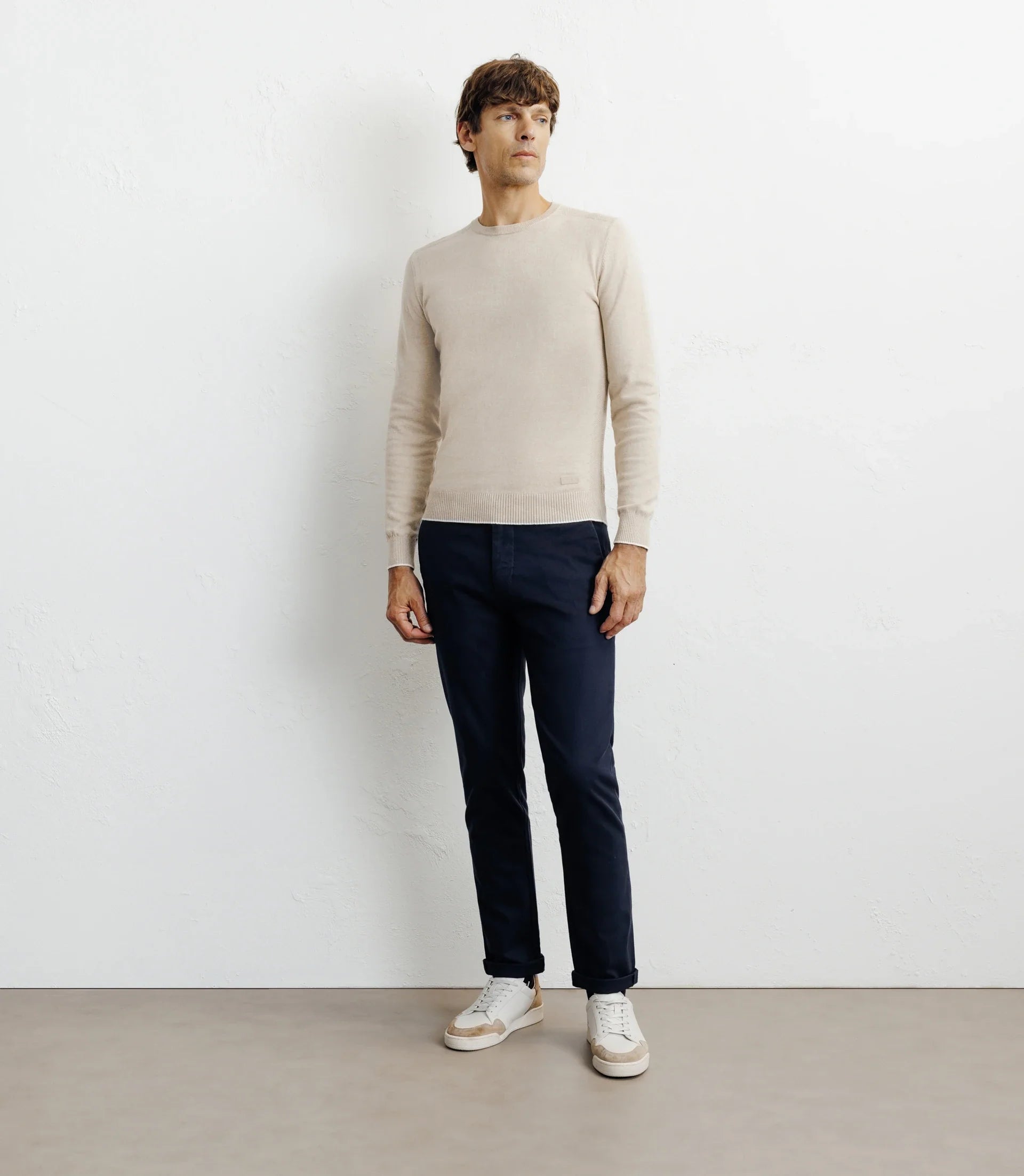 Pull col rond en coton beige - IZAC