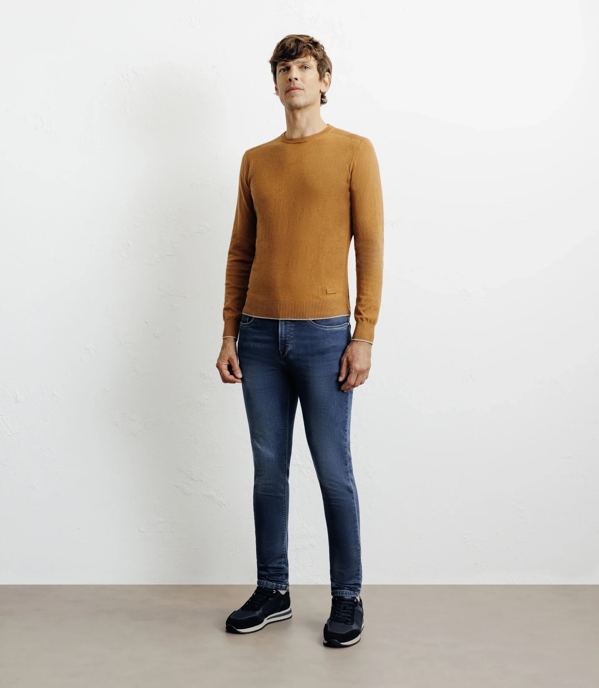 Pull col rond en coton camel foncé - IZAC