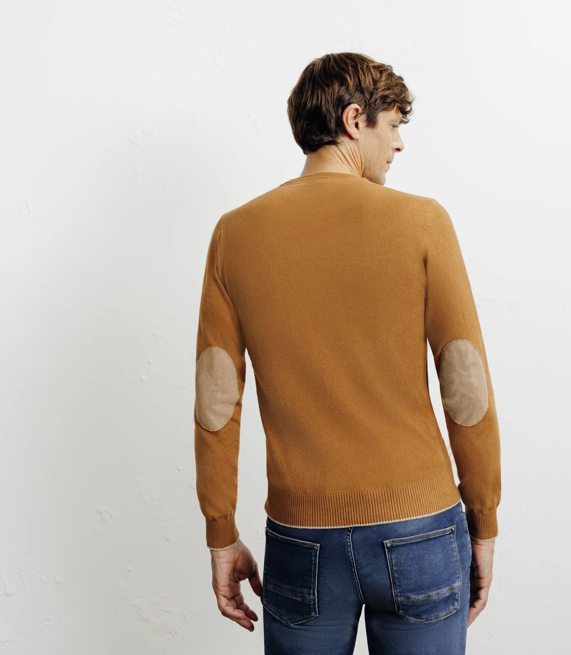 Pull col rond en coton camel foncé - IZAC