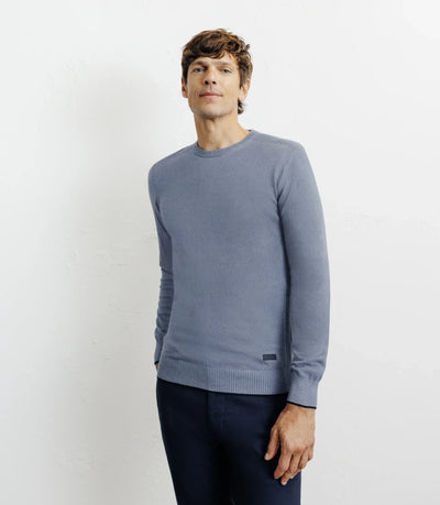 Pull col rond en coton indigo - IZAC
