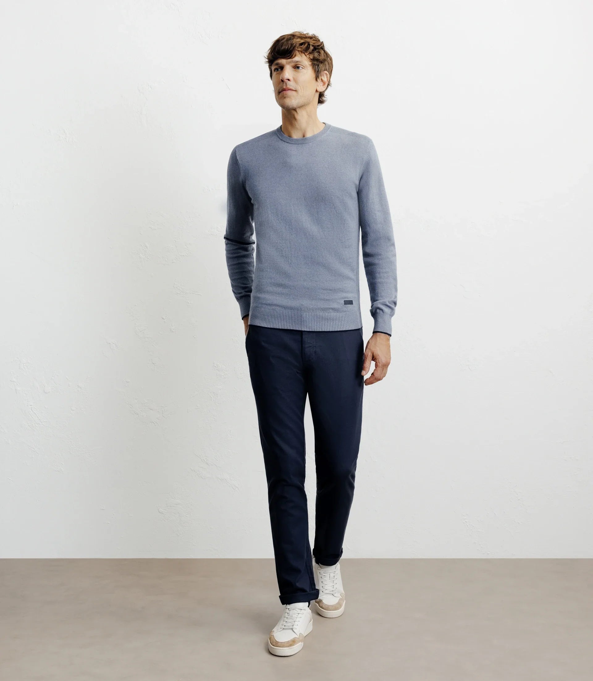 Pull col rond en coton indigo - IZAC