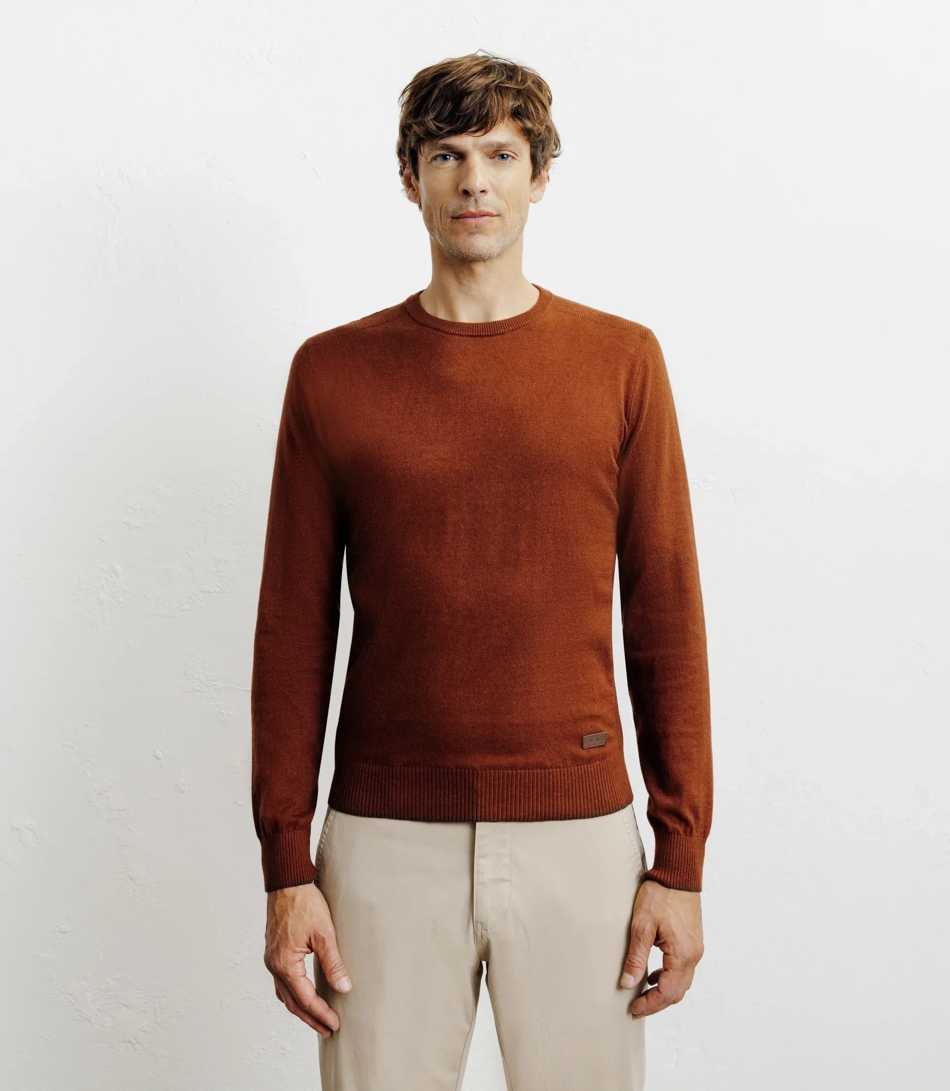 Pull col rond en coton rouille - IZAC