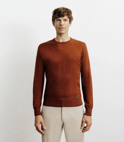 Pull col rond en coton rouille - IZAC