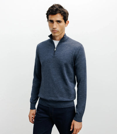 Pull à col demi zippé indigo - IZAC