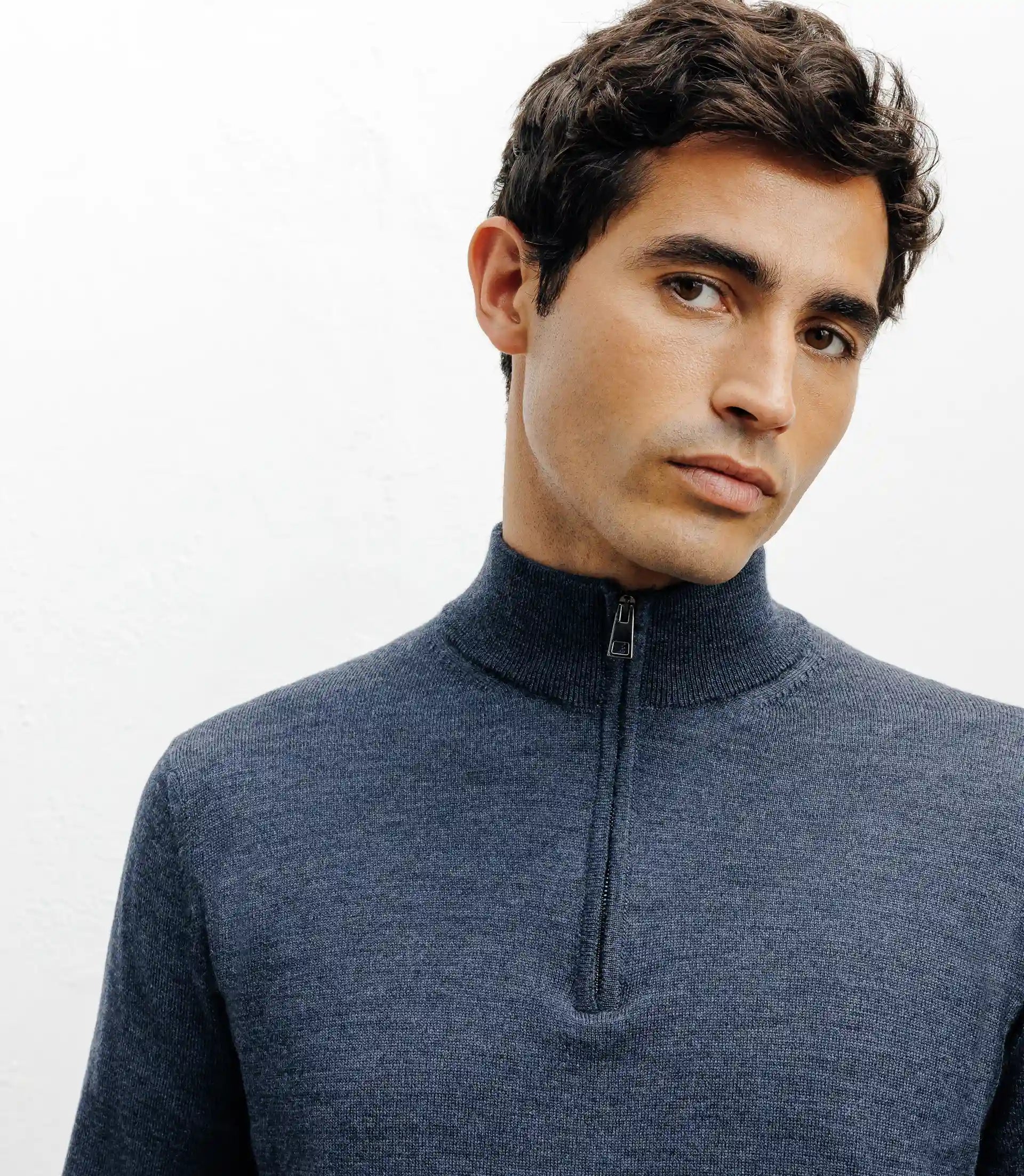 Pull à col demi zippé indigo - IZAC