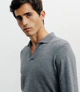 Pull col polo en laine mérinos gris chiné - IZAC