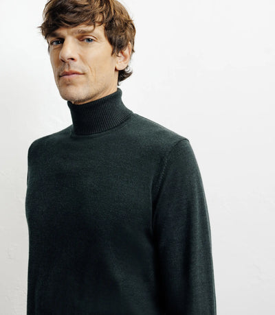 Pull col roulé vert foncé - IZAC
