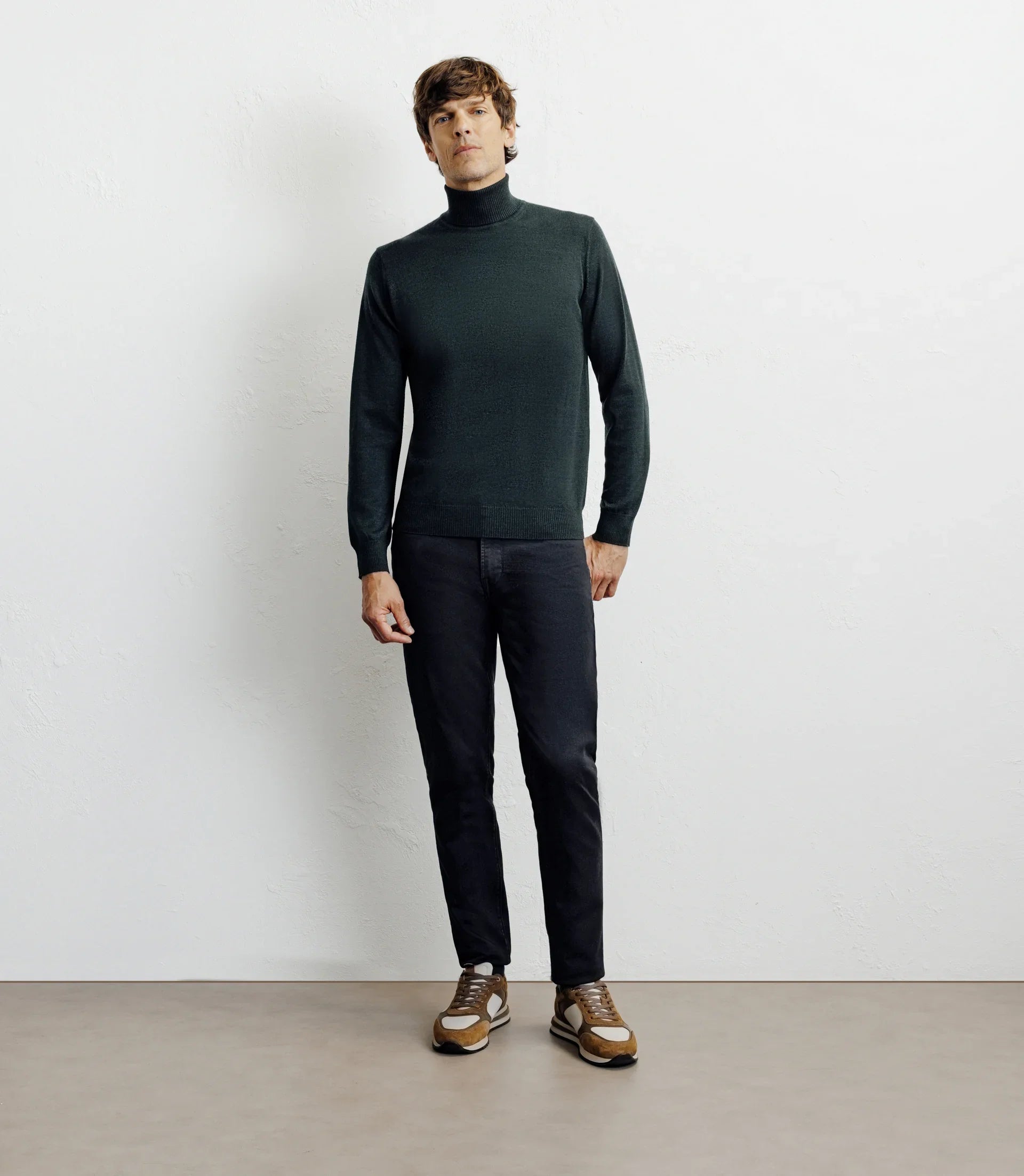 Pull col roulé vert foncé - IZAC