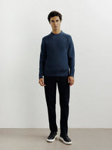 Pull col rond mouliné marine - IZAC