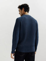 Pull col rond mouliné marine - IZAC