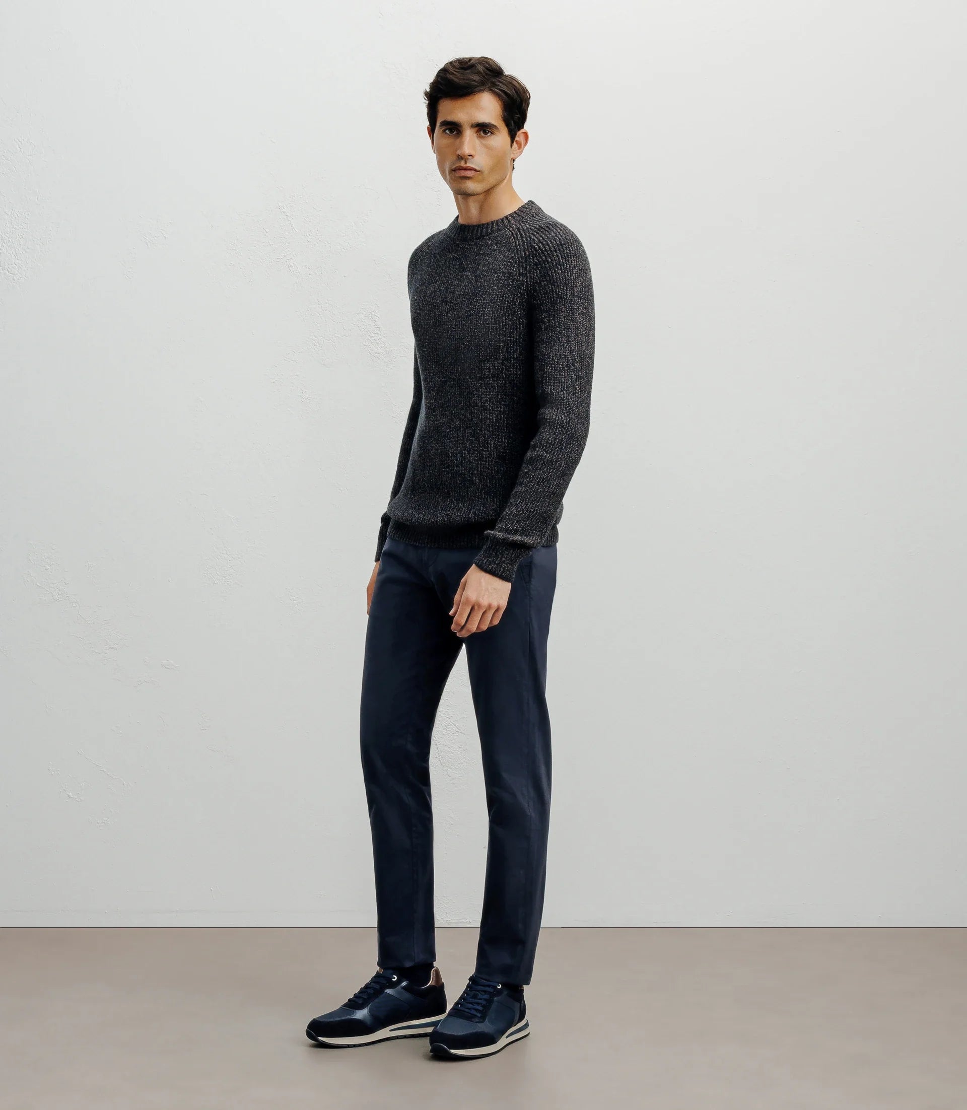 Pull col rond mouliné marron - IZAC