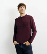 Pull col polo zippé en maille fine bordeaux foncé - IZAC