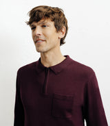 Pull col polo zippé en maille fine bordeaux foncé - IZAC