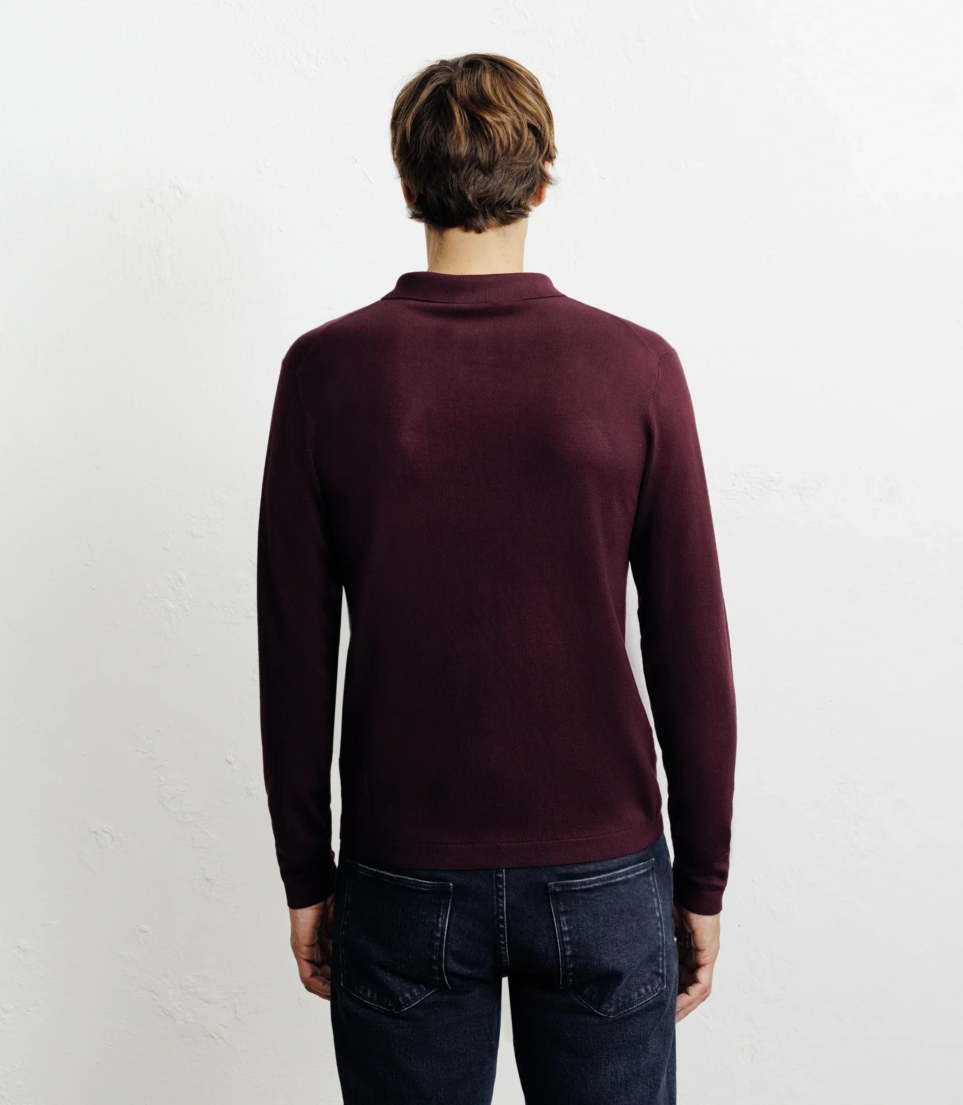Pull col polo zippé en maille fine bordeaux foncé - IZAC