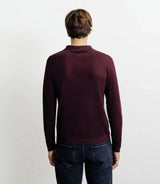 Pull col polo zippé en maille fine bordeaux foncé - IZAC