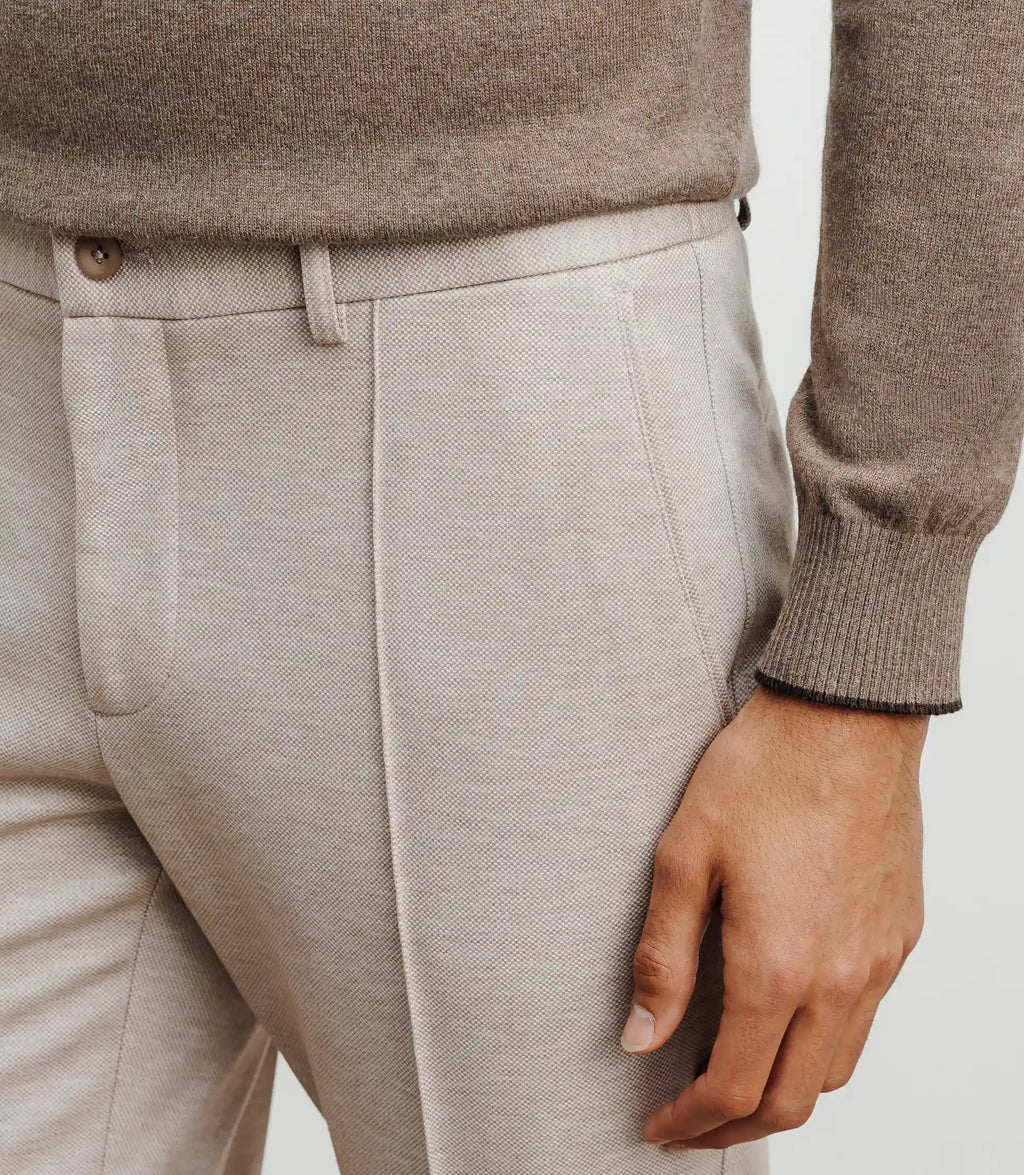 Pantalon ville en maille avec pli beige - IZAC