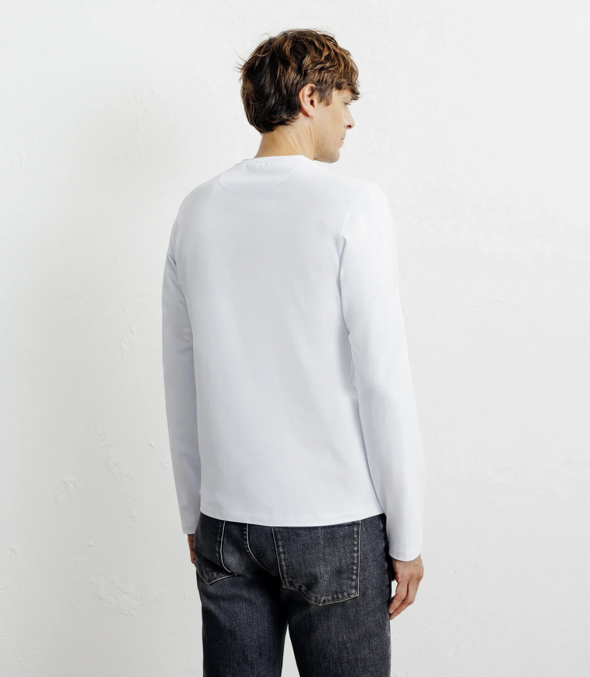 T-shirt col rond manches longues blanc - IZAC