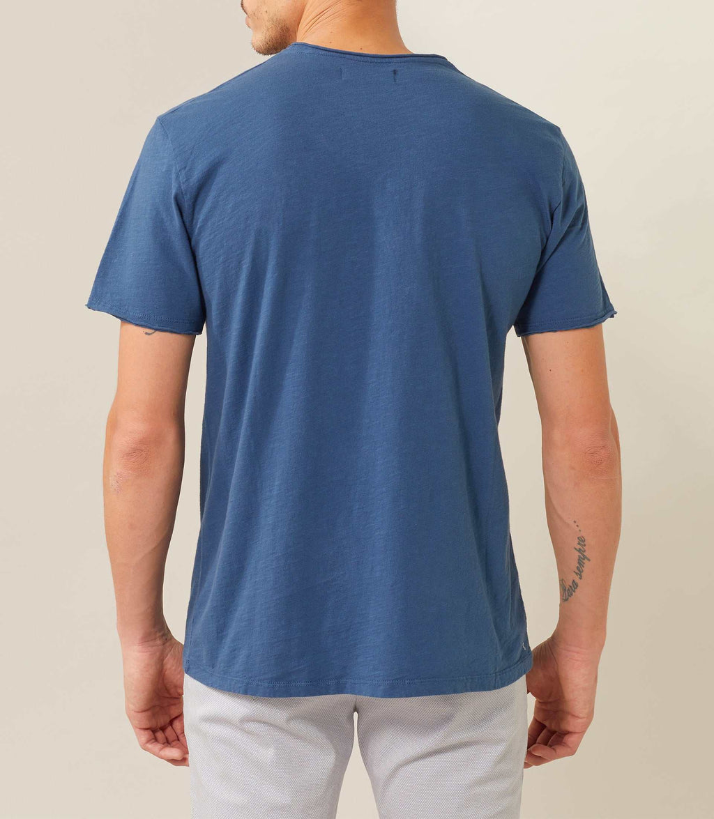 T shirt col rond marine avec poche poitrine en lin "Xavi" - IZAC
