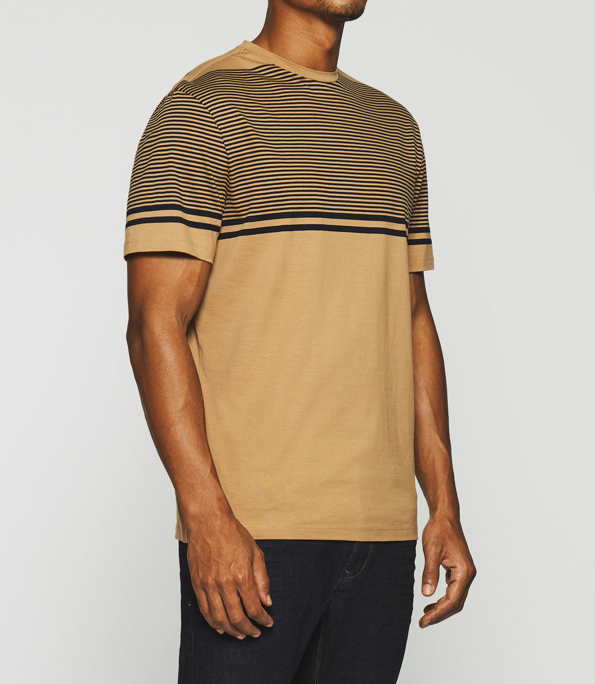 T-shirt à rayures camel et marine GORDIE - IZAC