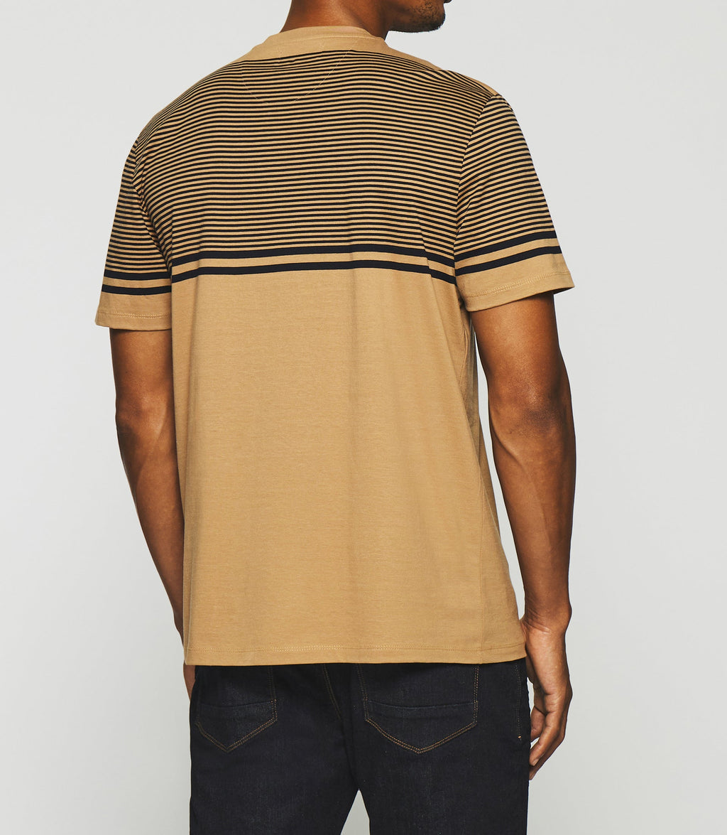 T-shirt à rayures camel et marine GORDIE - IZAC