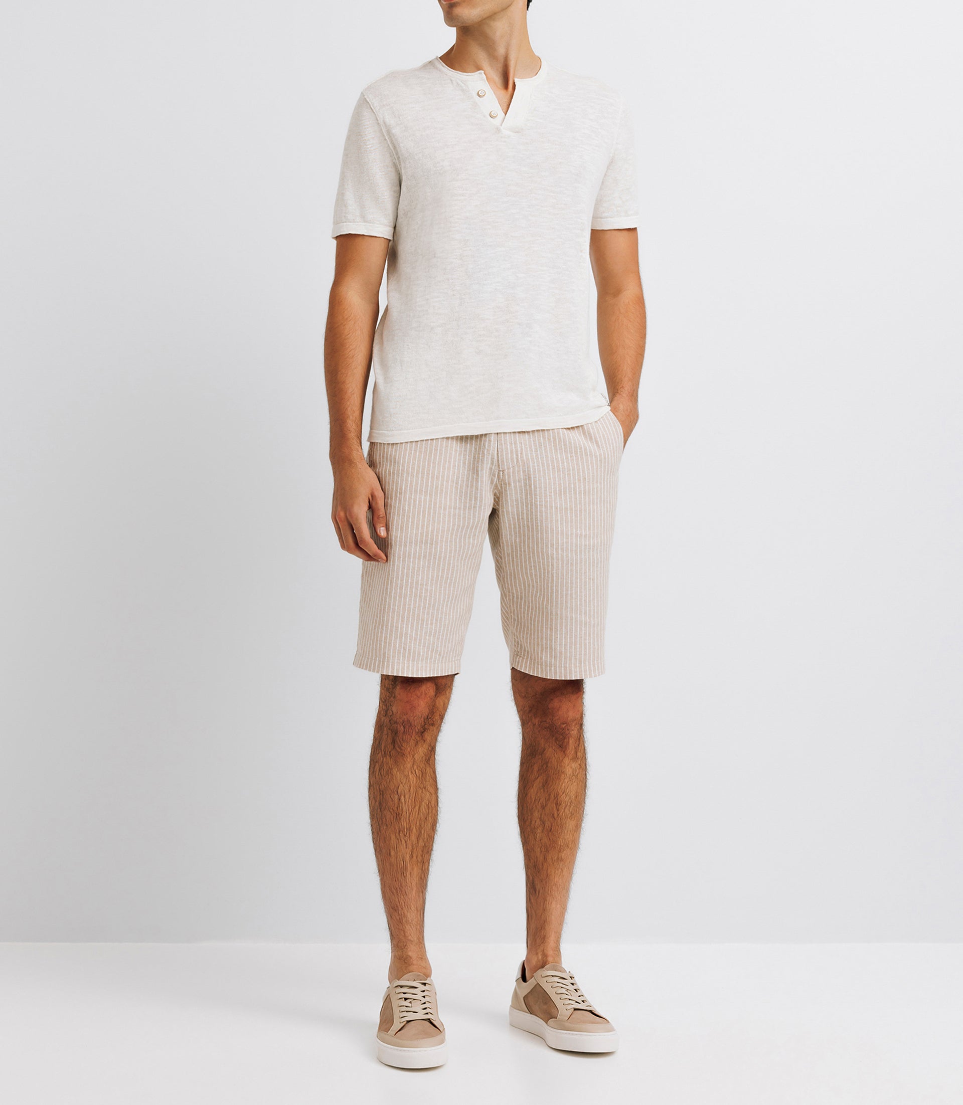 T-shirt en lin col boutonné écru - IZAC