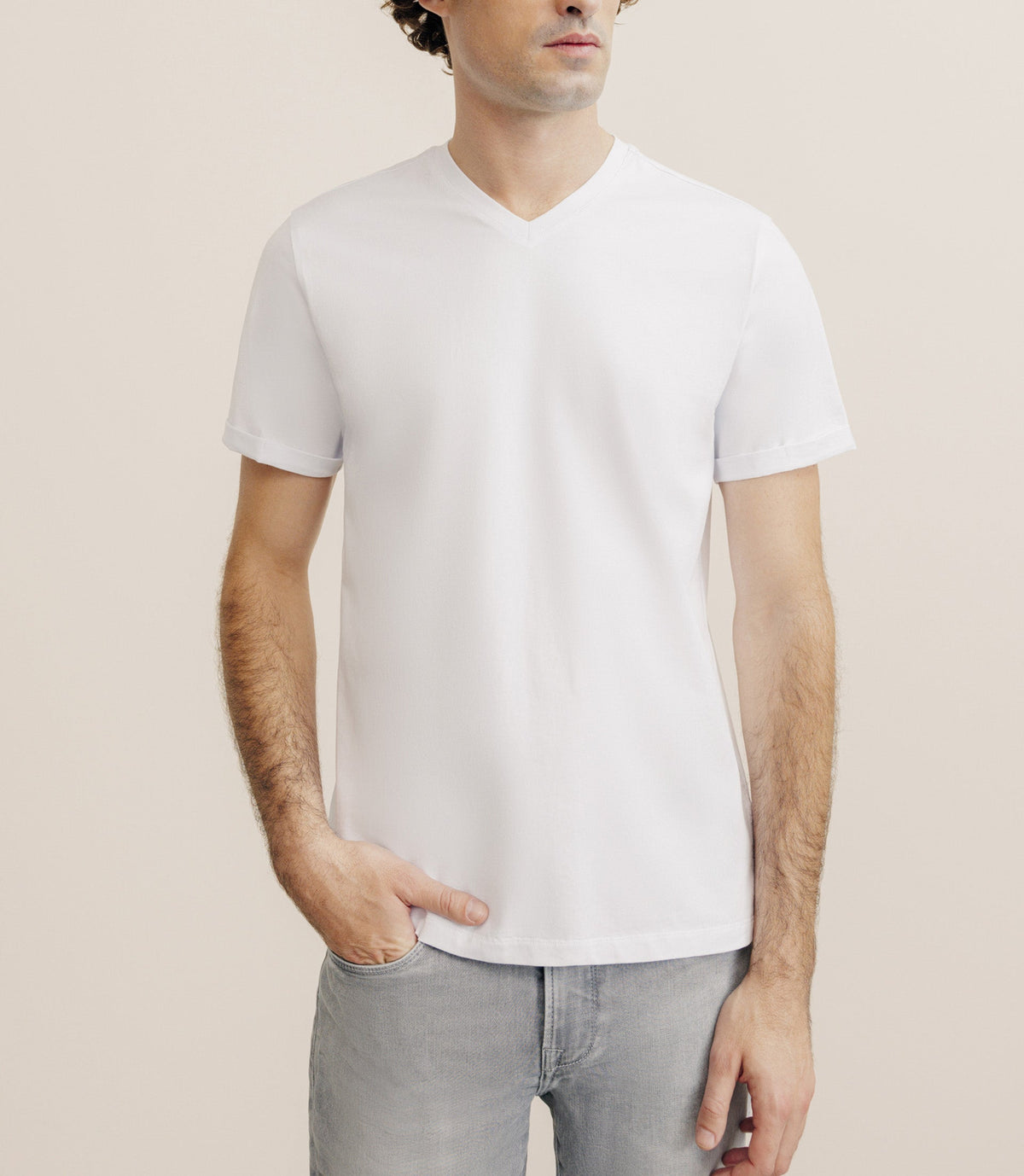 T-shirt col V blanc - IZAC