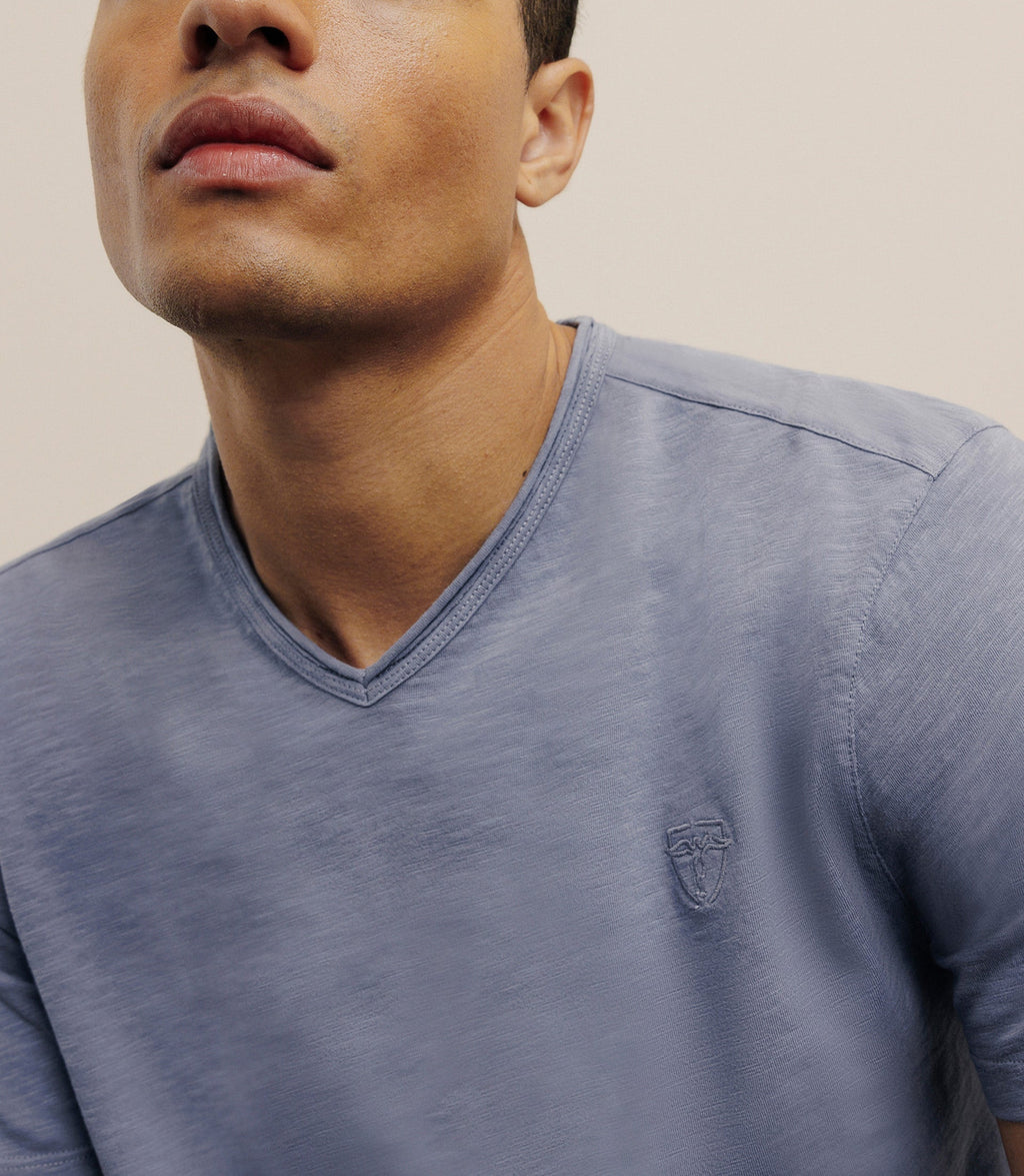 T-shirt col V bleu gris - IZAC